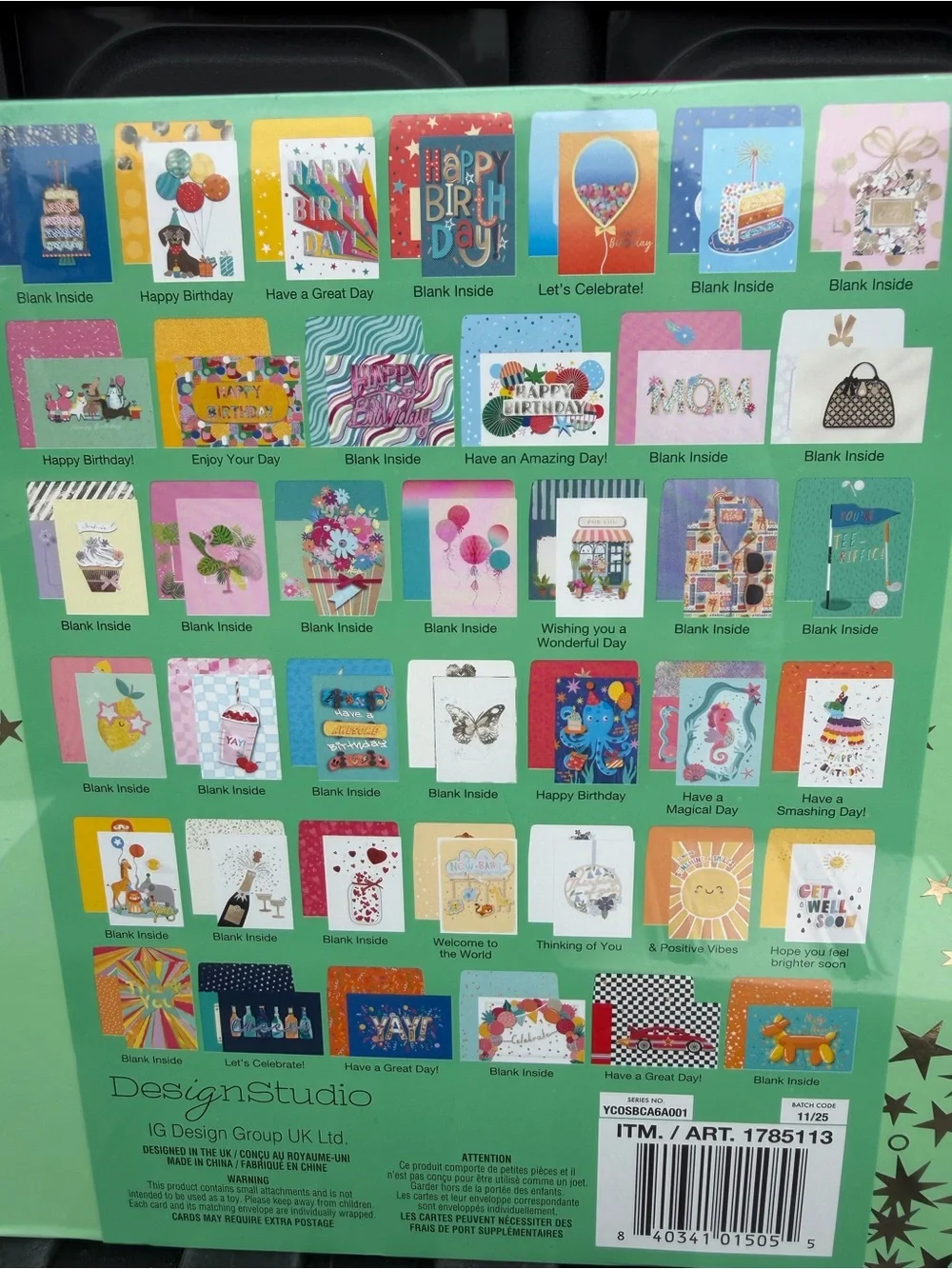 Pack of 40 Hand Crafted Greeting Cards - Green & Pink